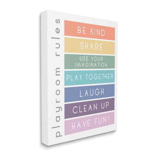 Stupell Industries Bold List of Playroom Rules Kids Rainbow Stripes Canvas Wall Art